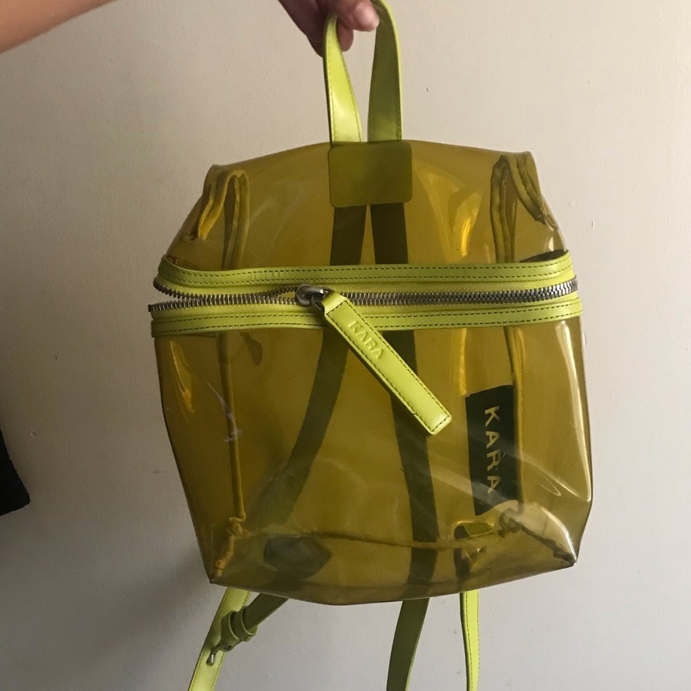 Kara Transparent mini Backpack in Neon green/yellow